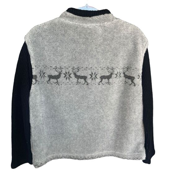 Black Mountain Jacket Womens Large Full Zip Gray Fleece Deer Snowflake Jacket - Picture 2 of 11